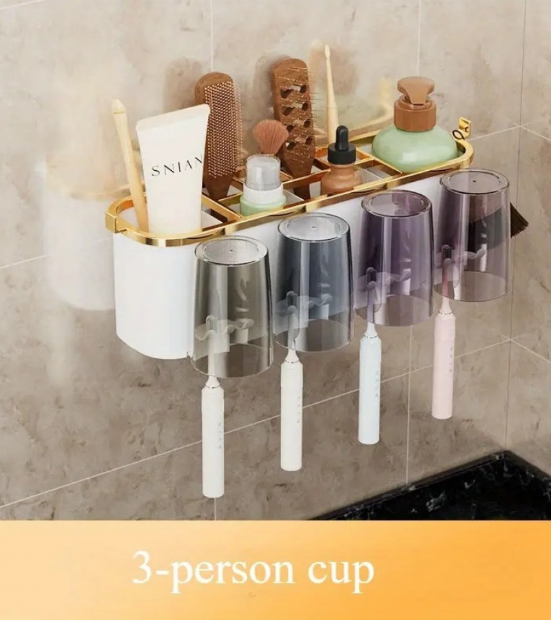 Toothbrush Holder with Built-In Toothpaste Dispenser & Gargle Cup