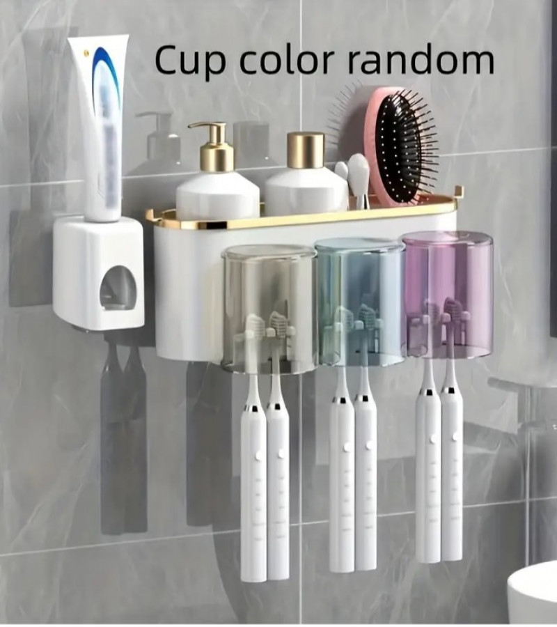 Toothbrush Holder with Built-In Toothpaste Dispenser & Gargle Cup