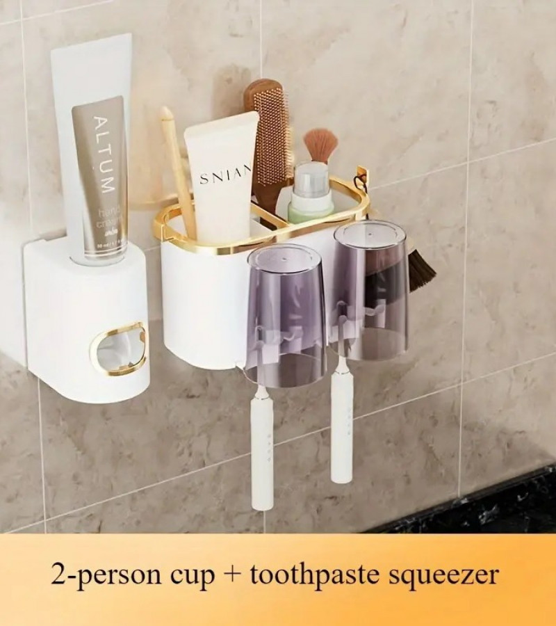 Toothbrush Holder with Built-In Toothpaste Dispenser & Gargle Cup