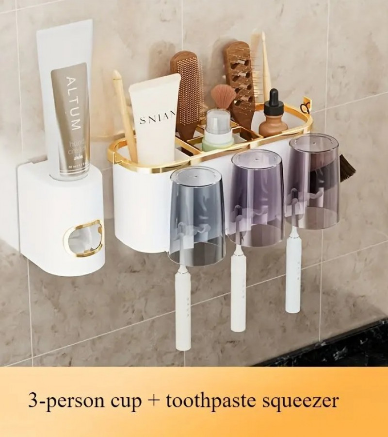 Toothbrush Holder with Built-In Toothpaste Dispenser & Gargle Cup